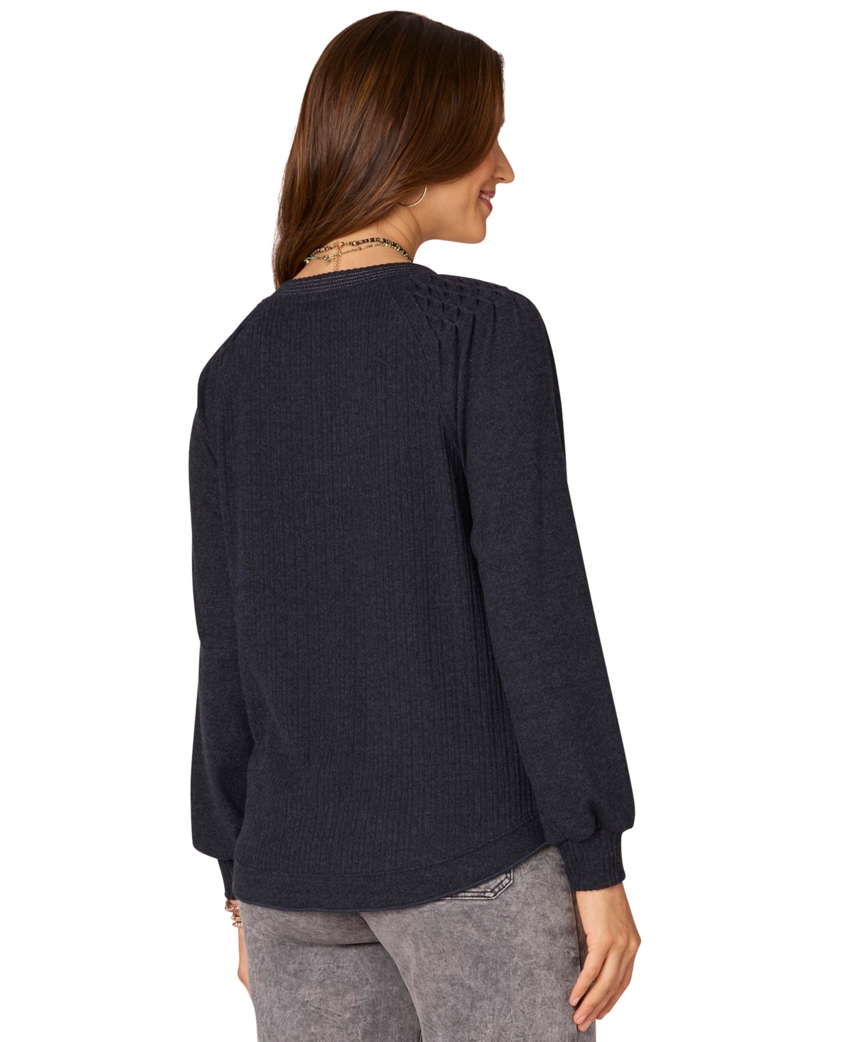 Democracy Women's Long Smocked Sleeve Top In Black