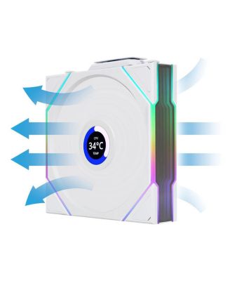 UNI FAN TL Wireless 1.6" LCD 120mm ARGB Case Fan with Reverse Blade, White
