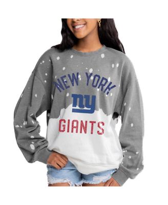 Gameday Couture - Women's Gray New York Giants Oversized Coin Toss Faded French Terry Tri-Blend Pullover Sweatshirt