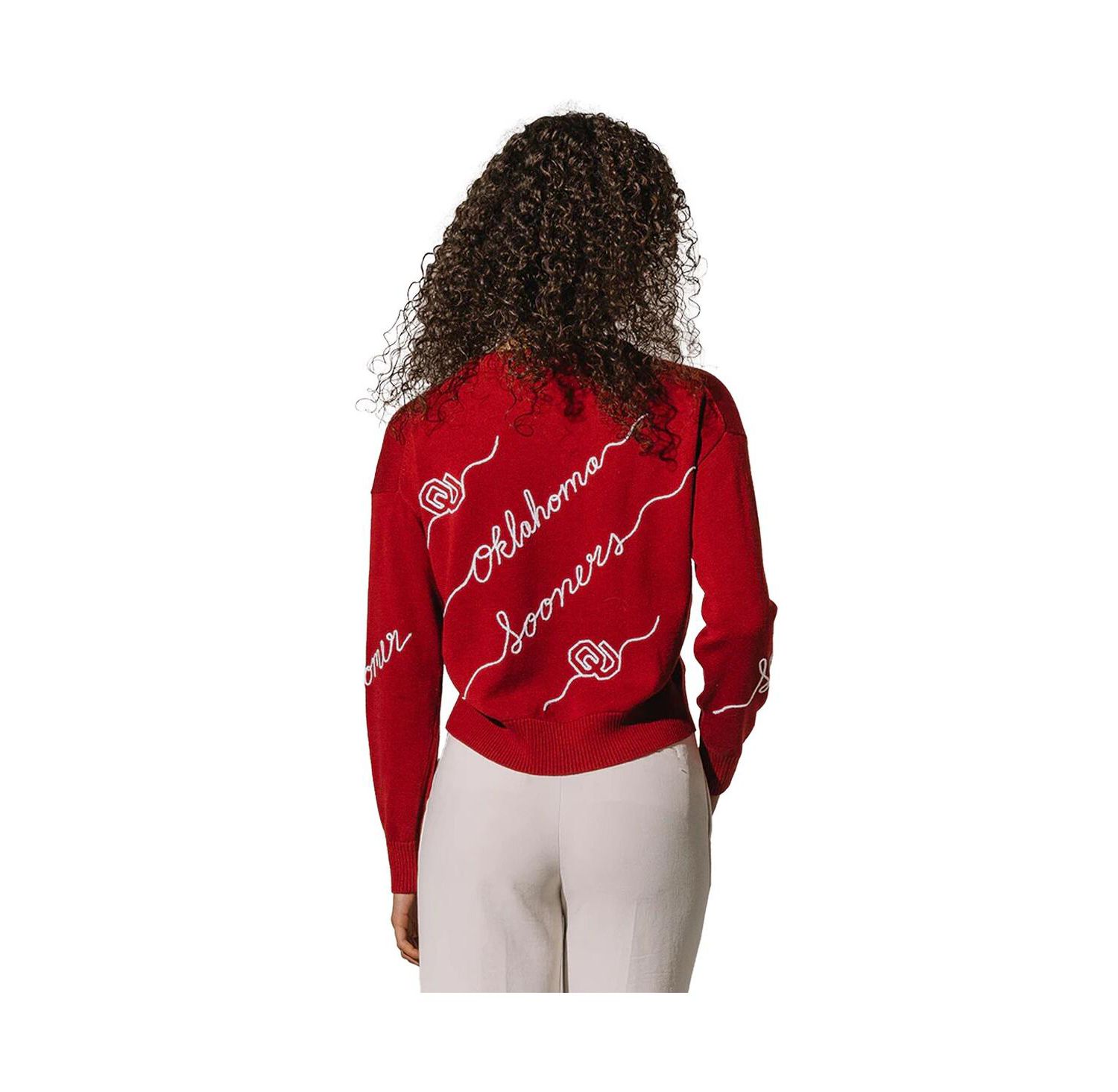 Women's Crimson Oklahoma Sooners Love Note Embroidered Pullover Sweater