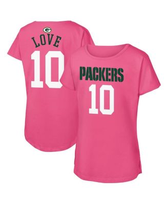 Outerstuff - Big Girls Jordan Love Pink Green Bay Packers Player Name Number T-Shirt