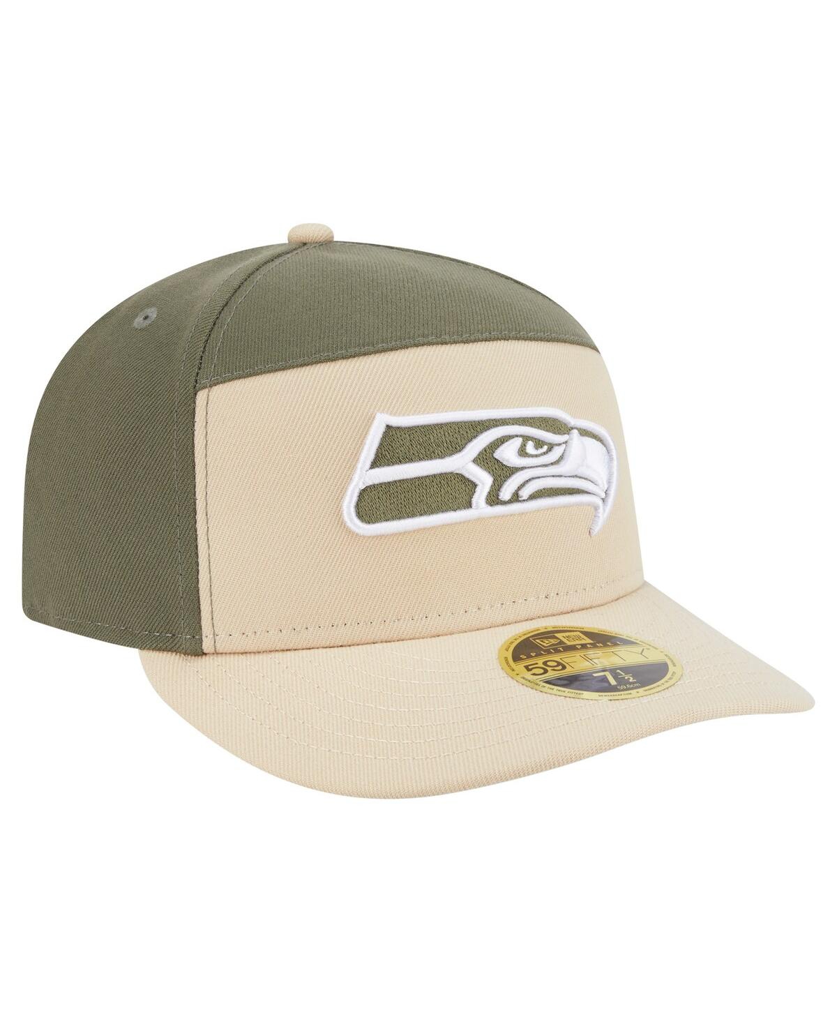 New Era Men'sâ Light Beige/olive Seattle Seahawks Two-tone Color Pack Split Panel 59fifty Fitted Hat In Green