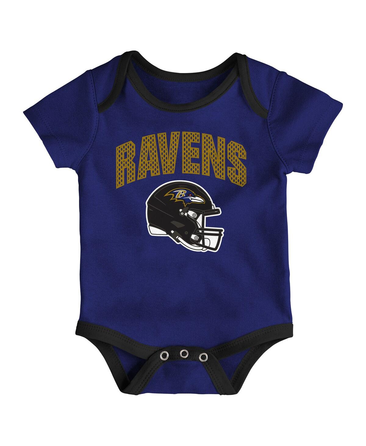 Outerstuff Baby Boys And Girls 3-piece Baltimore Ravens All Day Play Bodysuit Set In Multi