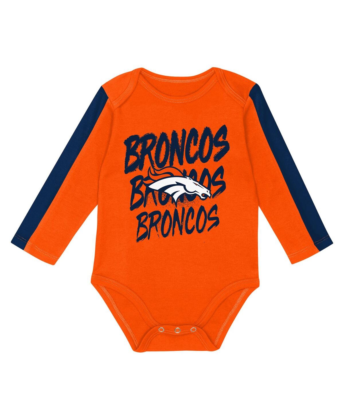 Outerstuff Baby Boys And Girls 3-piece Orange/navy Denver Broncos Double Down Creeper And Pants Set In Multi
