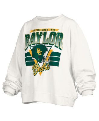 Women's White Baylor Bears Oversized Janice Retro Waist-Length Pullover Sweatshirt
