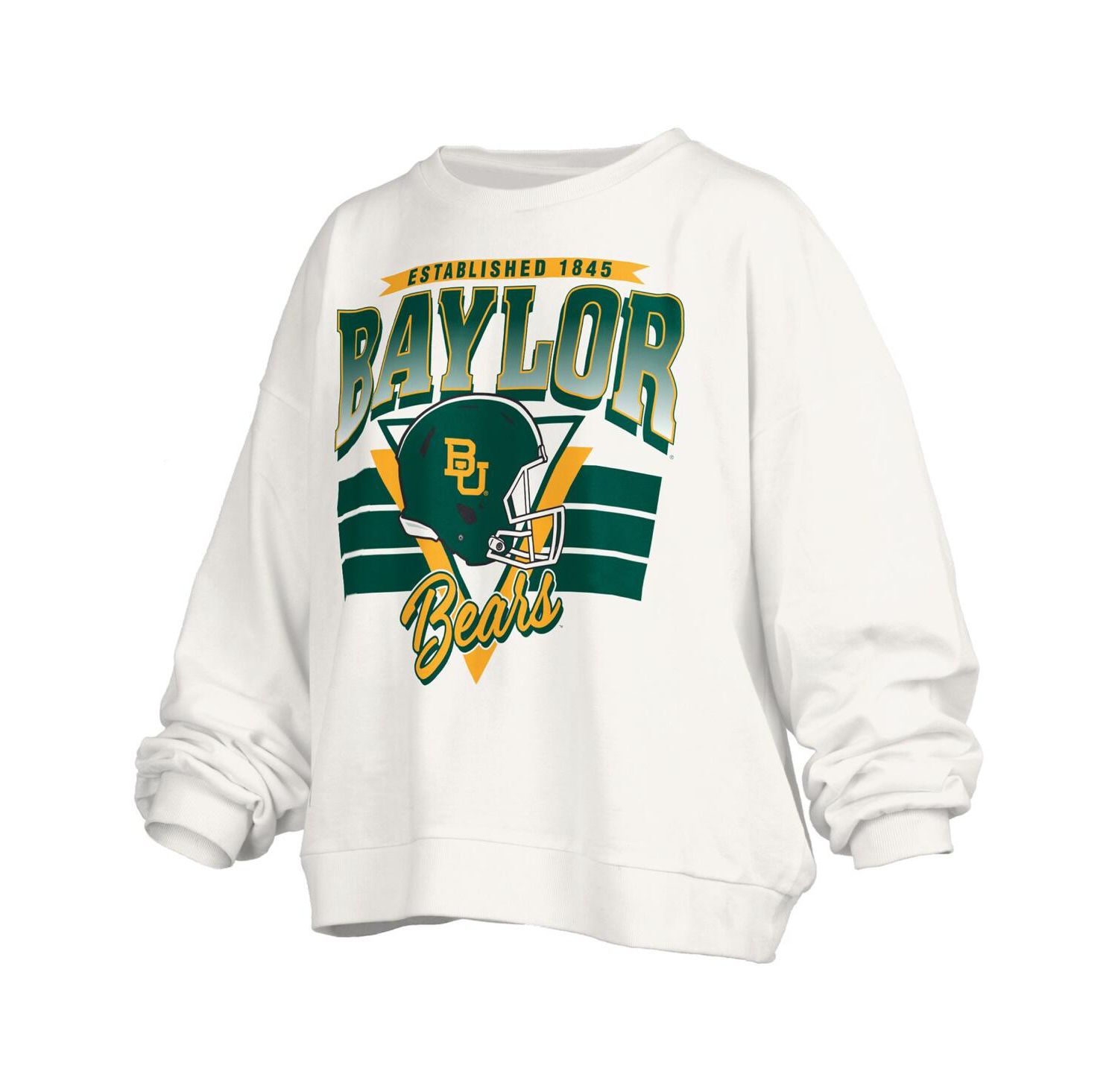Women's White Baylor Bears Oversized Janice Retro Waist-Length Pullover Sweatshirt