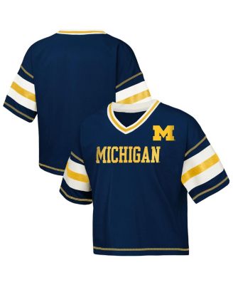 Outerstuff - Big Girls Navy Michigan Wolverines Gridiron Jersey V-Neck T-Shirt