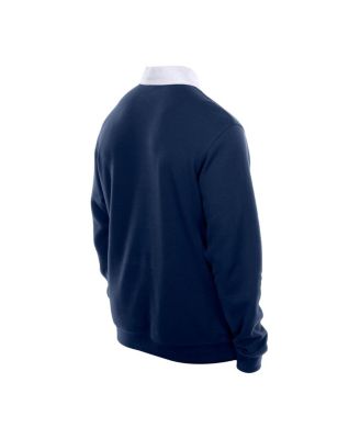 Men's Navy Atlanta Braves Throwback Prep Color Block Rugby Polo Shirt