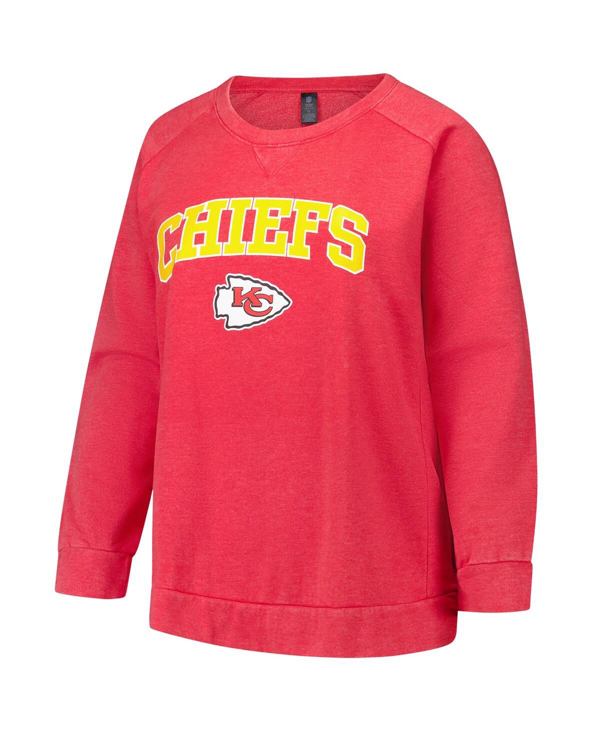 Profile Fanatics  Red Kansas City Chiefs Acid Wash Raglan Pullover Sweatshirt In Pink