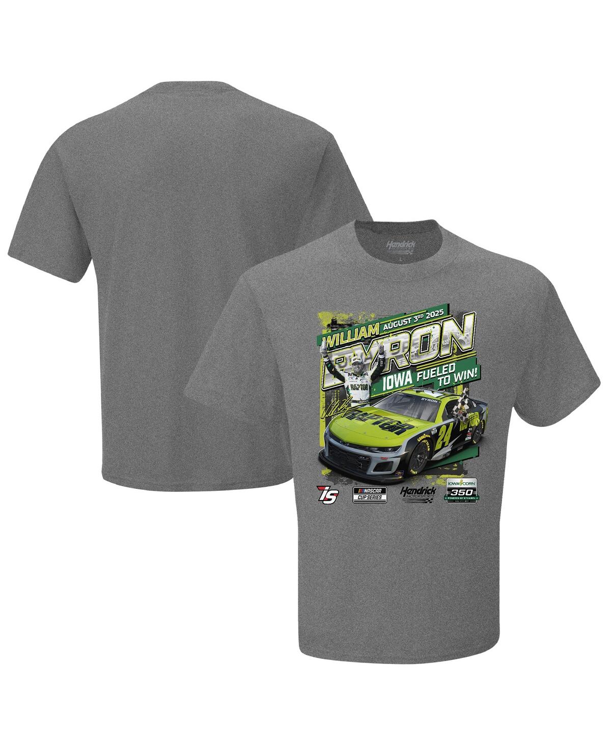 Hendrick Motorsports Team Collection Men's Checkered Flag Sports Heather Charcoal William Byron 2025 Iowa Corn 350 Race Winner T-shirt In Gray
