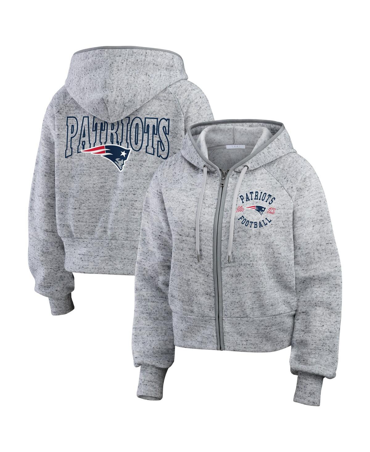 Wear By Erin Andrews Women's Heather Gray New England Patriots Speckled Fleece Cropped Full-zip Hoodie In Gray