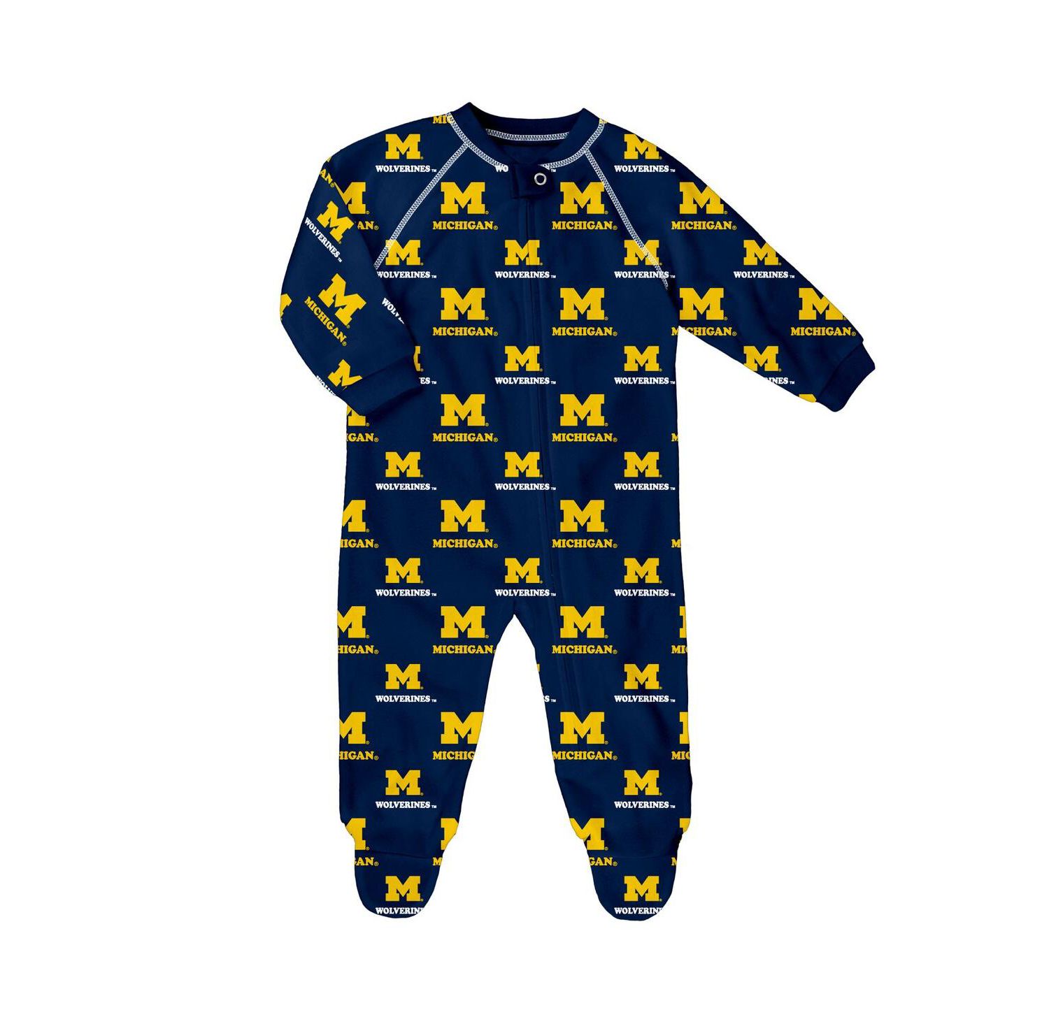 Baby Boys and Girls Navy Michigan Wolverines All-Over Print Raglan Full-zip Coverall