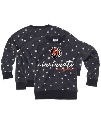 Wes & Willy - Big Girls Black Cincinnati Bengals Shimmer Star Reverse Fleece Pullover Sweatshirt
