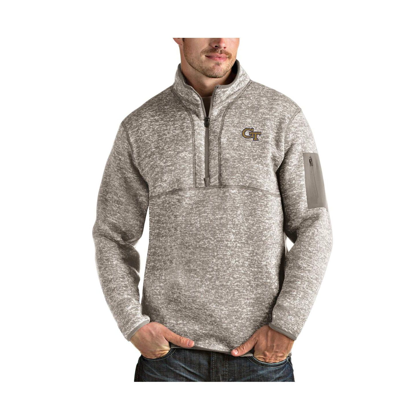 Мужская куртка Antigua Oatmeal Georgia Tech Yellow Jackets Fortune Half-Zip Pullover — фото 1
