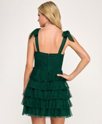 Juniors' Knot Front Tie Shoulder Tier Skirt Dress