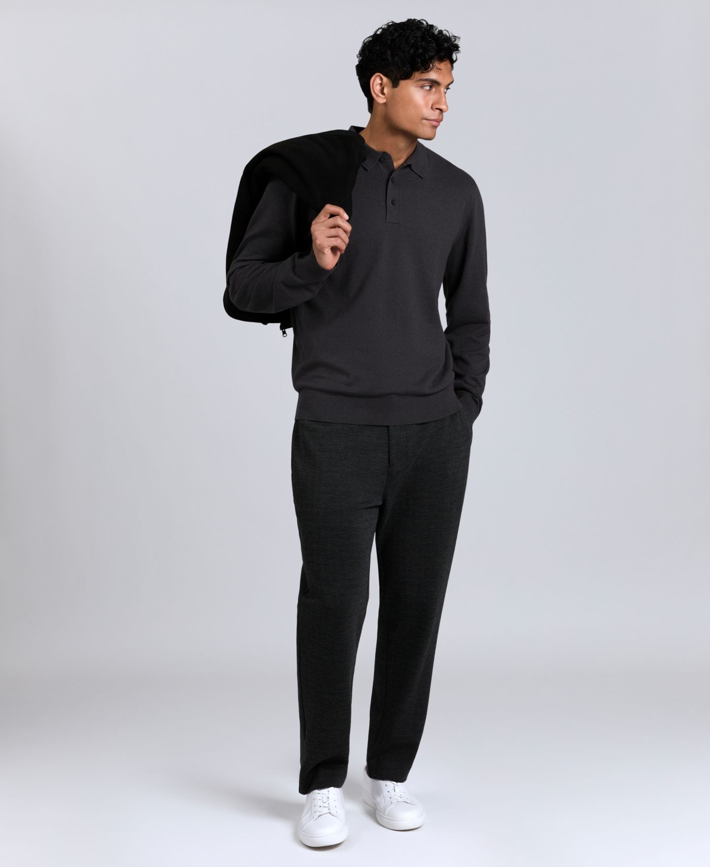 Мужской свитер Kenneth Cole Long Sleeve Polo Sweater, цвет: Charcole — фото 1