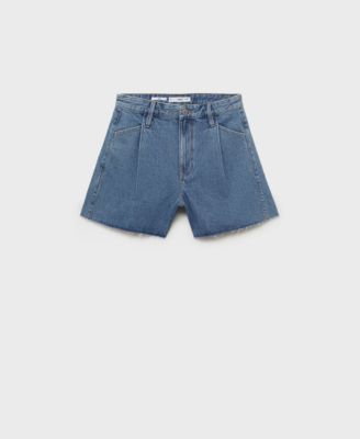 Women's Frayed Hem and Pleats Denim Shorts