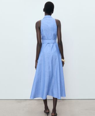 Women's Striped Linen-Blend Shirt-Style Dress