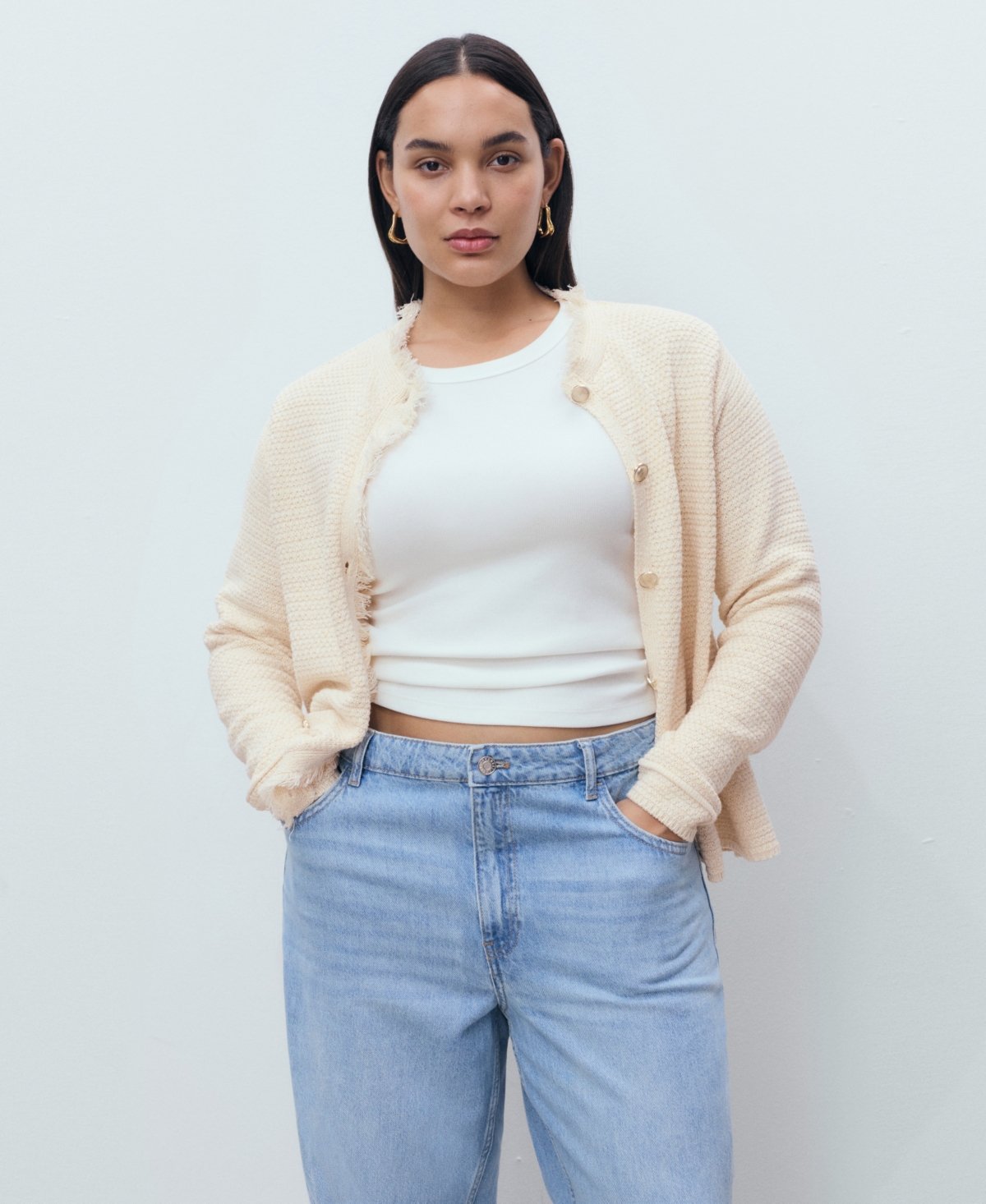 Mango Knitted Cardigan With Frayed Ends In Pink