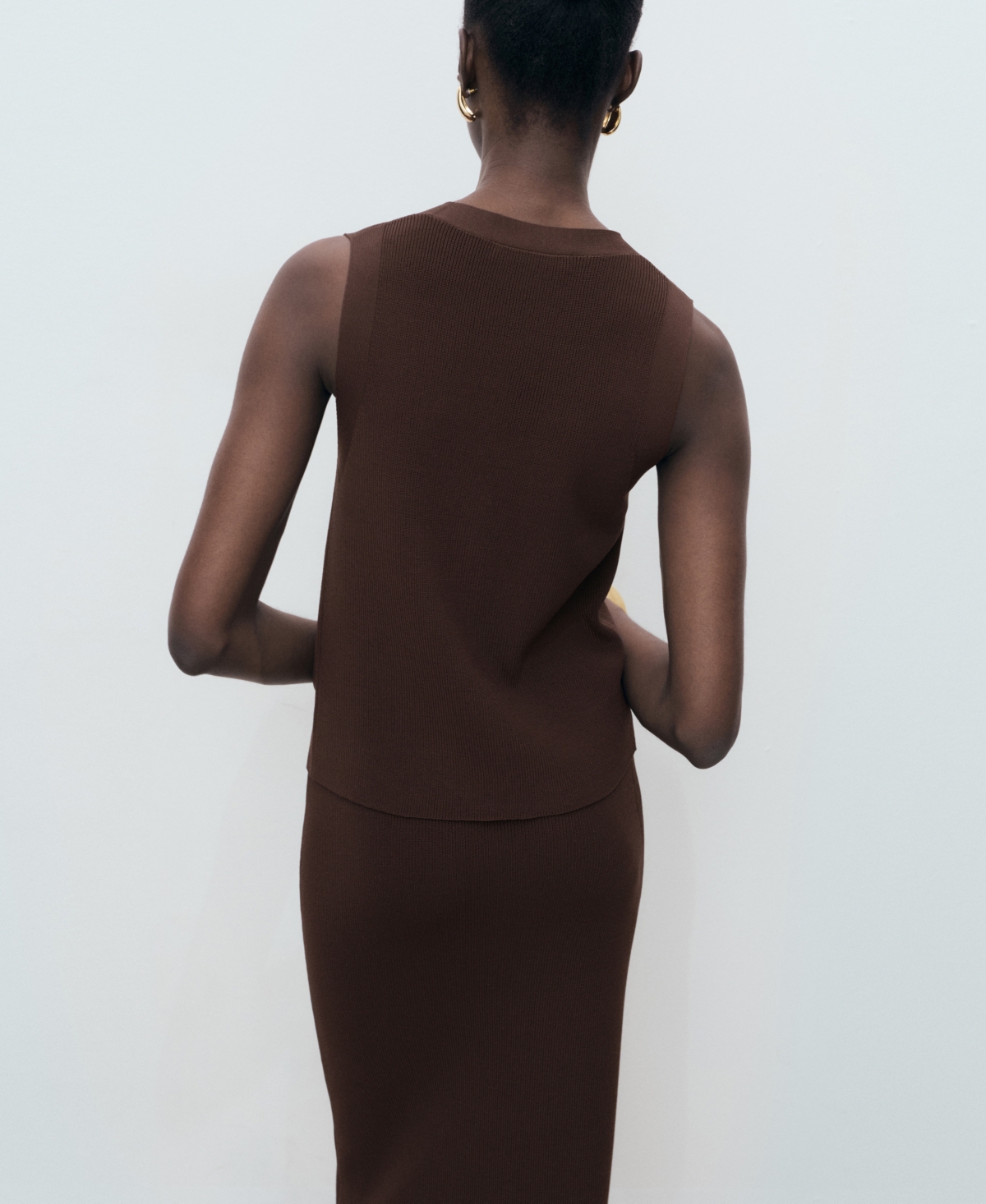 Mango Lightweight Knit Tank Top In Brown