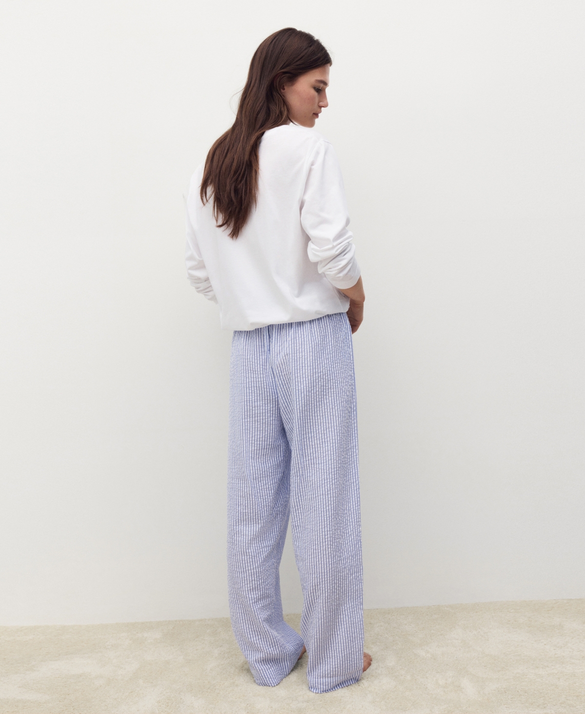 Mango Seersucker Striped Two-piece Pajamas In Blue