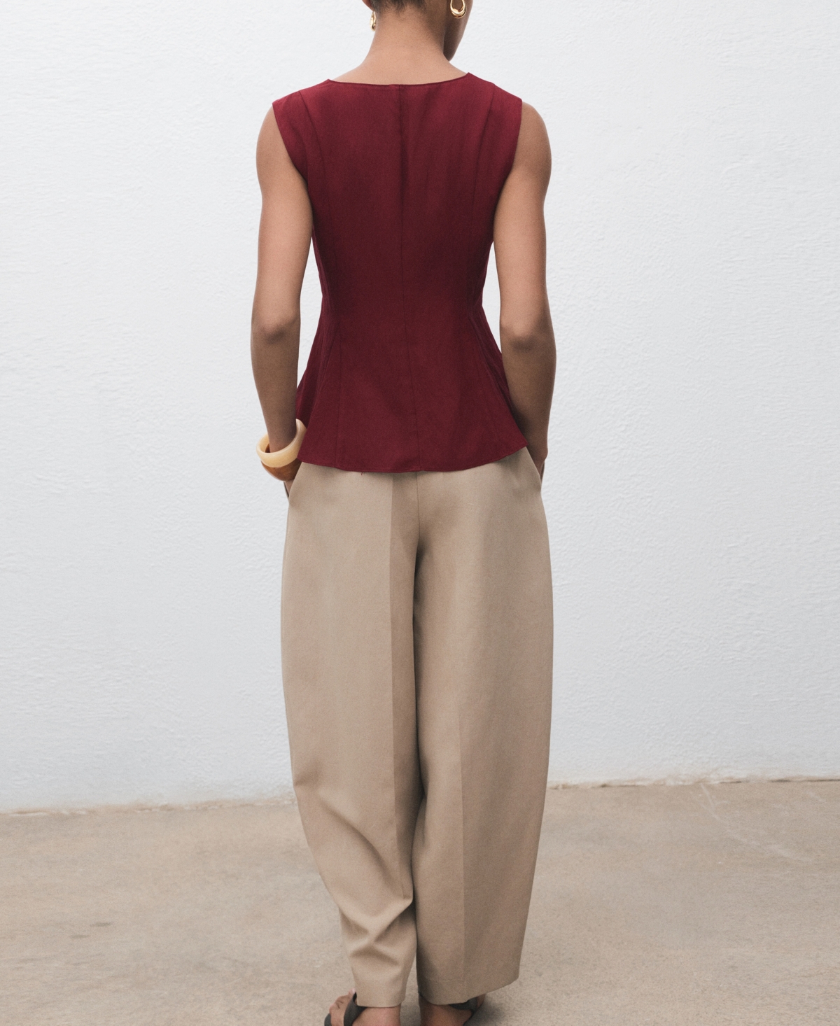 Mango Lyocell Peplum Top In Red