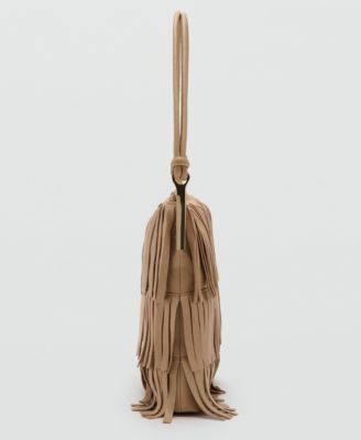 Women's Fringes Detail Large Leather Shoulder Bag