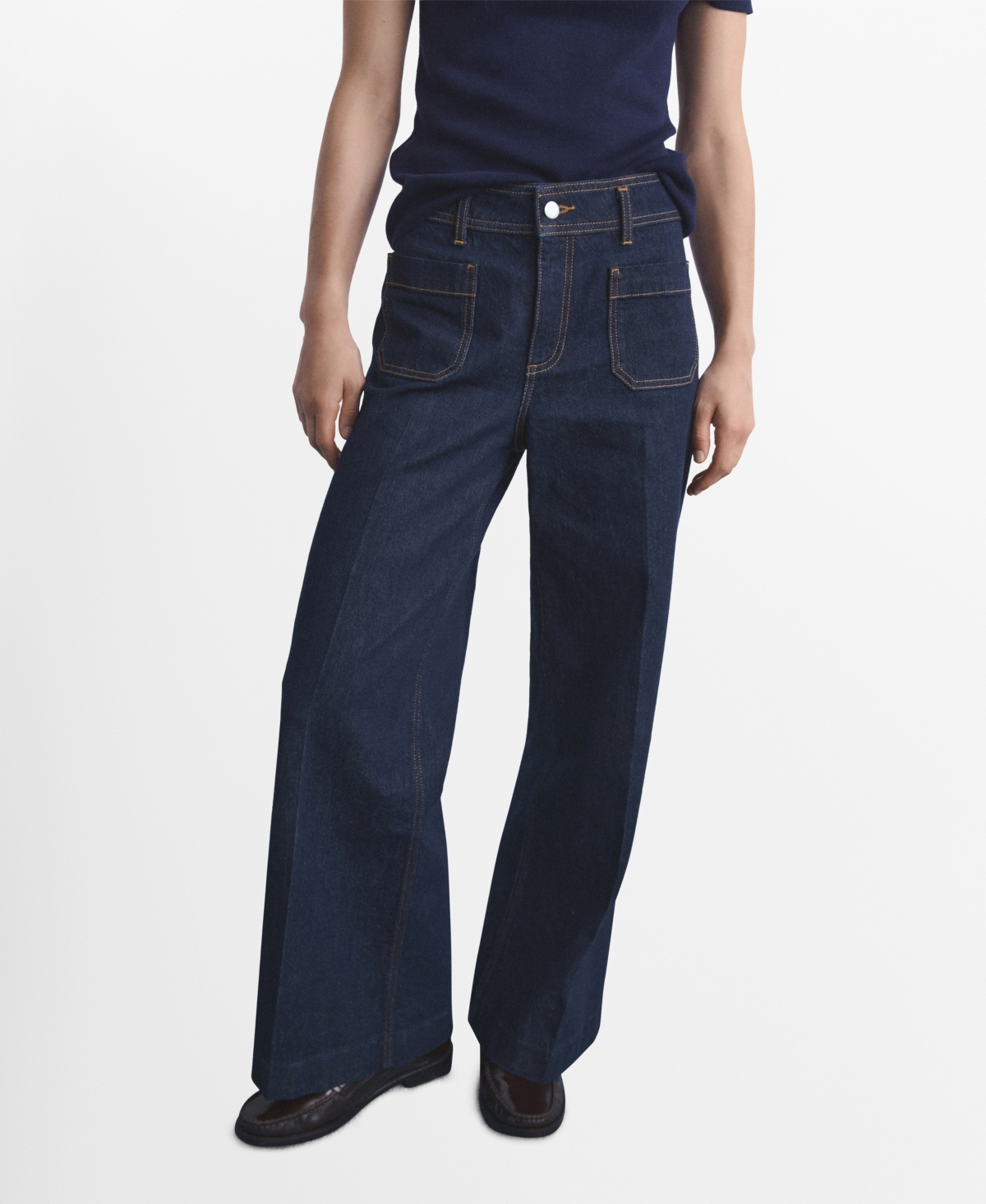 Mango Jessie Patch Pocket Wide Leg Jeans In Blue