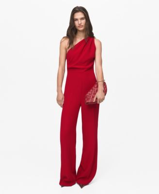 MANGO - Women's Asymmetrical Neck Long Jumpsuit