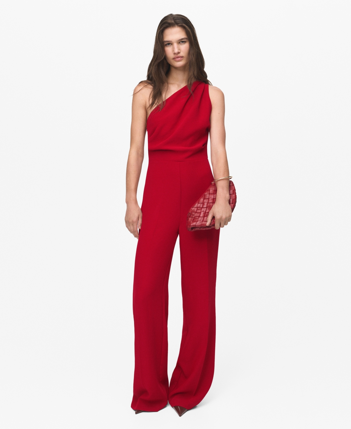 Mango Women's Asymmetrical Neck Long Jumpsuit In Burgundy