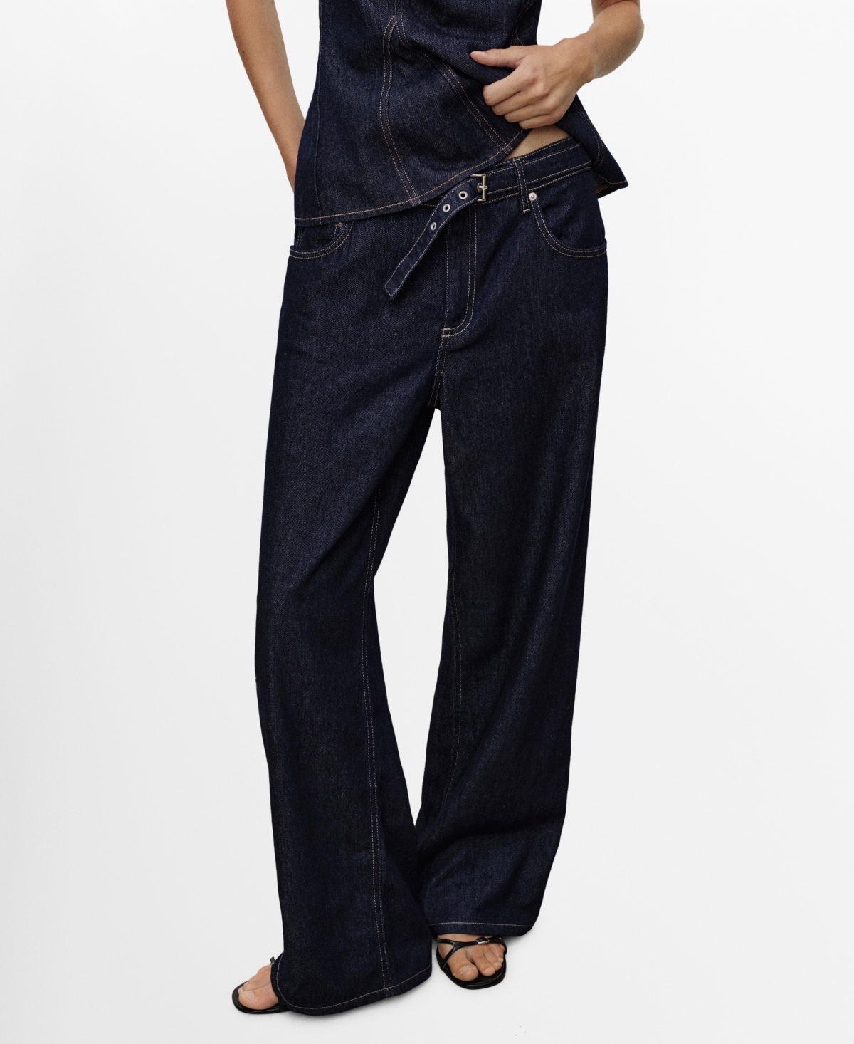 Mango Women's Straight-fit Belt Jeans In Blue