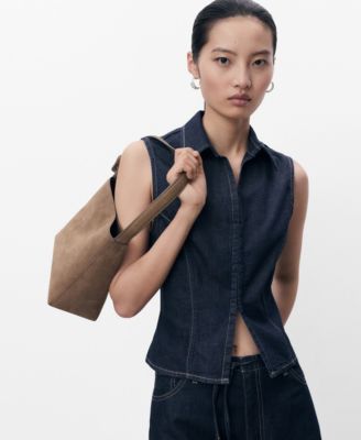 MANGO - Women's Contrast Stitching Denim Top