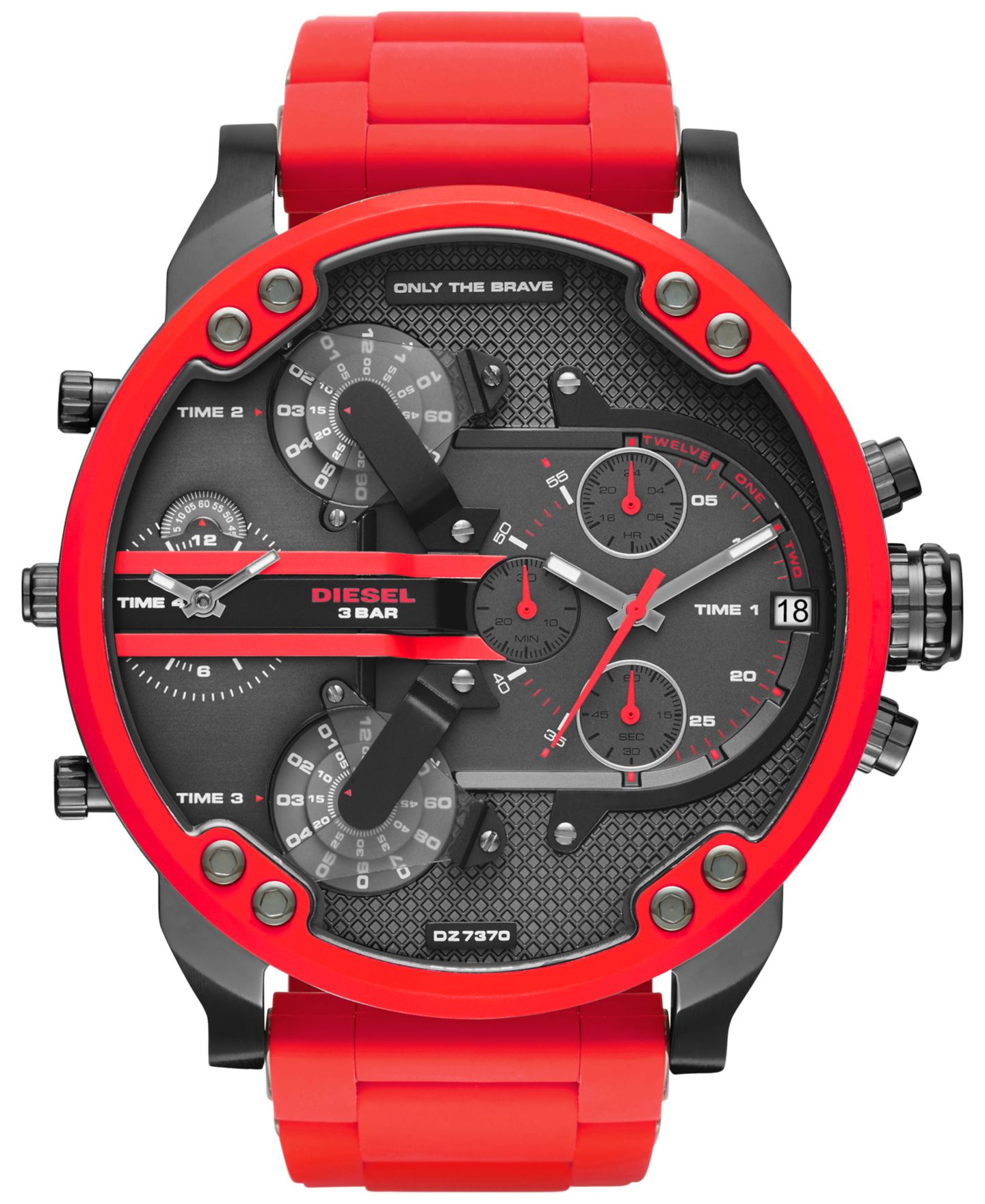 Мужские часы Diesel Chronograph Mr. Daddy 2.0 Red Silicone Strap Watch 55x66mm DZ7370 — фото 1
