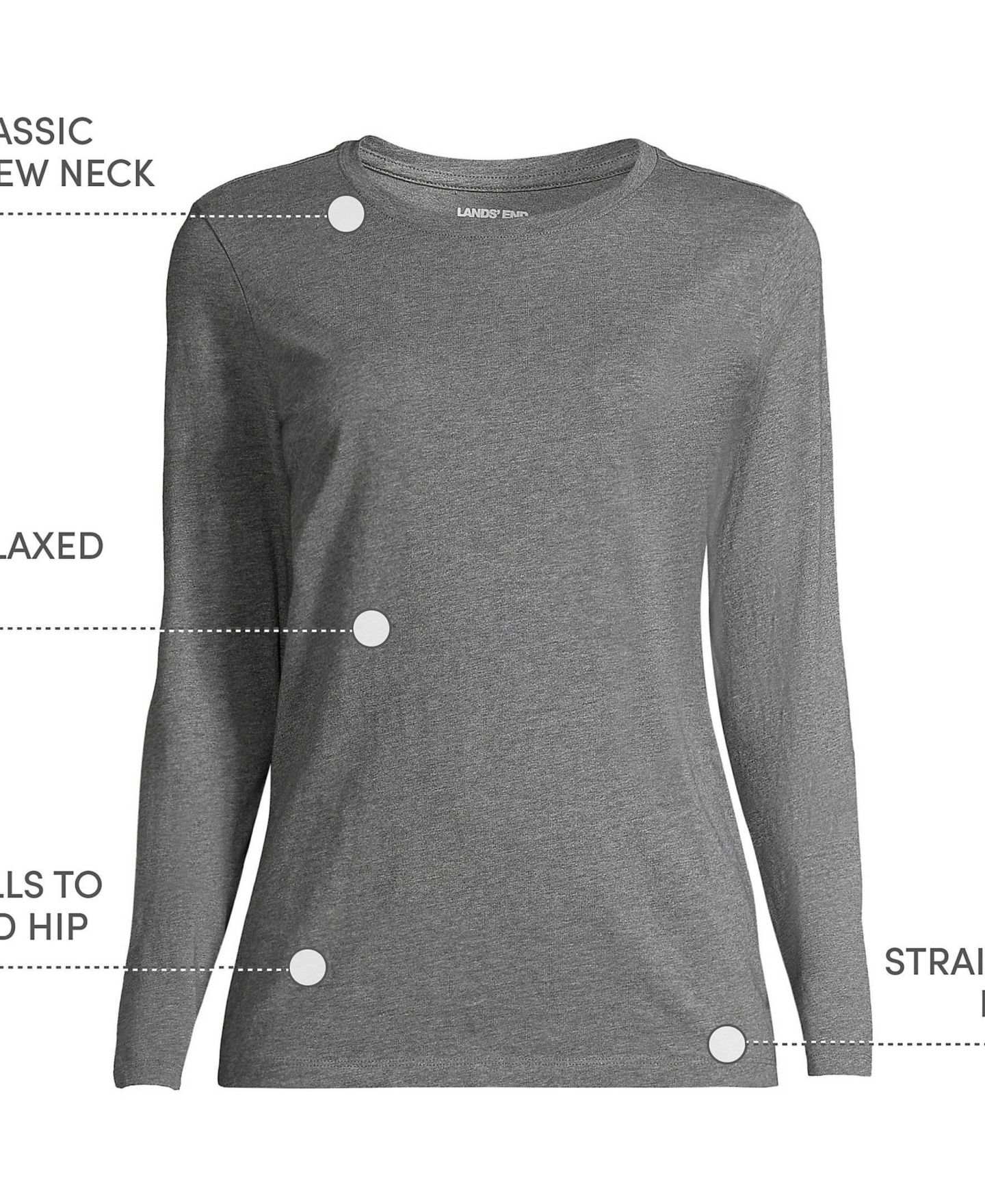 Женская футболка Lands' End Relaxed Supima Cotton Long Sleeve Crew Neck, цвет: Угольный меланжевый — фото 15
