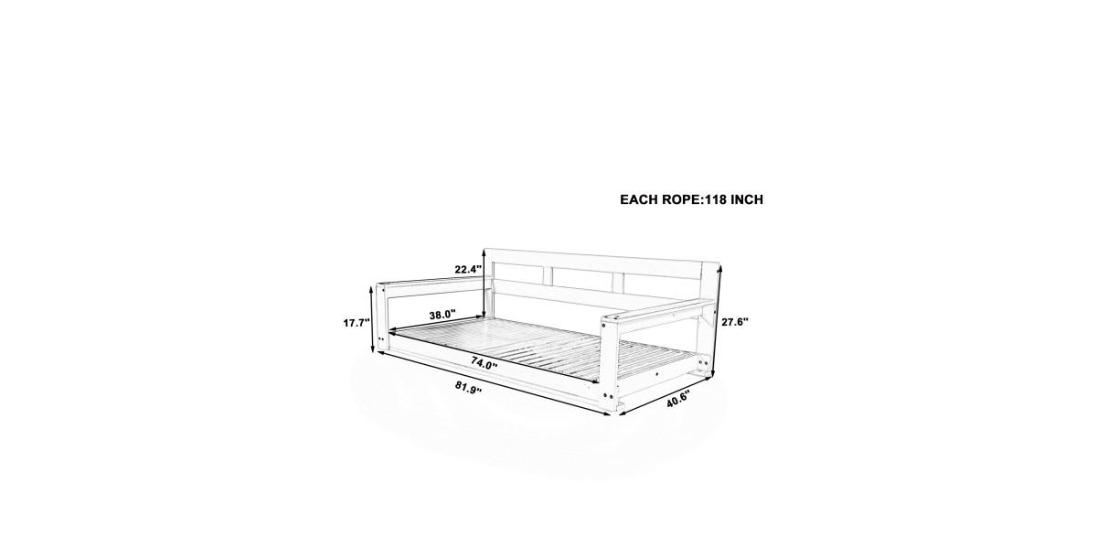 Flynama 81 Inch Acacia Wood Twin Size Porch Swing Daybed with Hemp Ropes