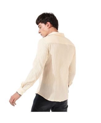 Men's Light Yellow Textured Regular Fit Casual Shirt