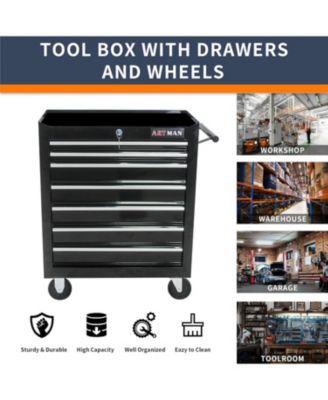 7-Drawer Industrial Tool Cart with Locking Wheels and Ball Bearing Slides