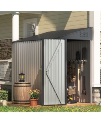 4x7 Shed Lean to Outdoor Storage Cabinet Metal Wall Side Yard Shed with Lockable Door for Garden