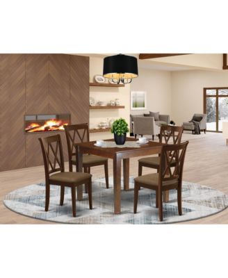 5 Pc. Mahogany Finish Rubberwood Linen Upholstered Double X-Back Square Dining Room Set