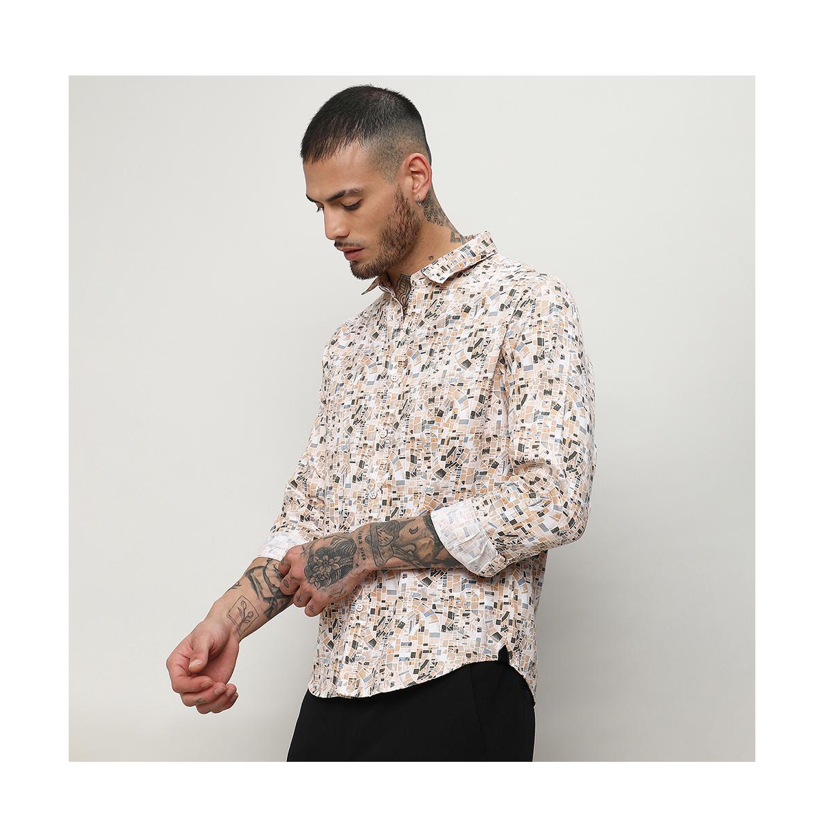 Campus Sutra Men's Abstract Print Button Up Cotton Shirt