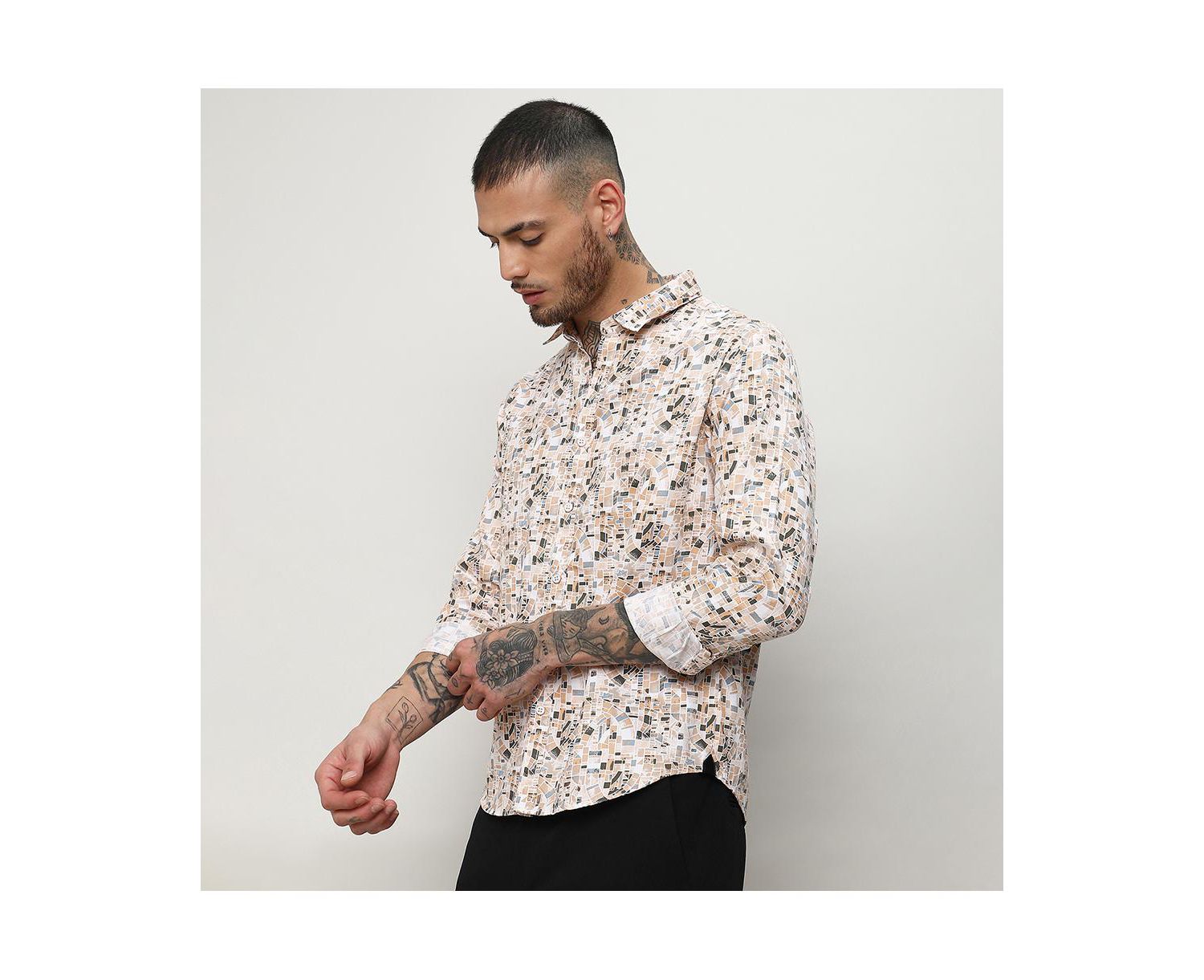 Men's Abstract Print Button Up Shirt