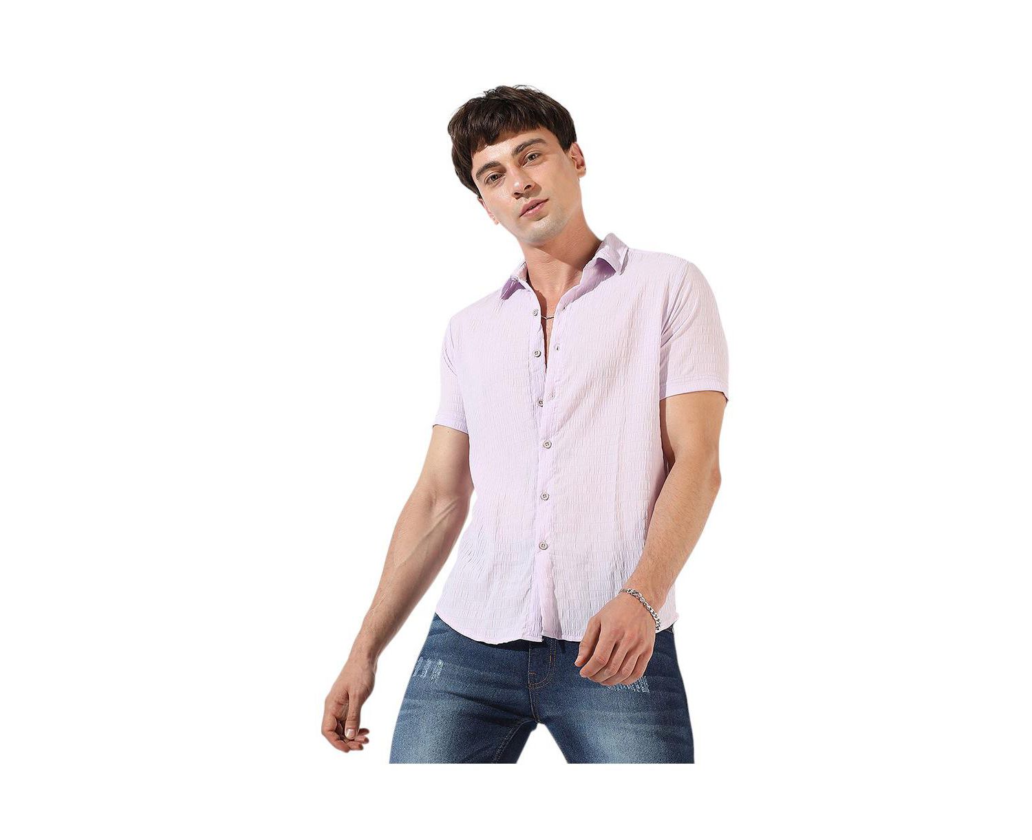 Men's Lavender Textured Regular Fit Casual Shirt