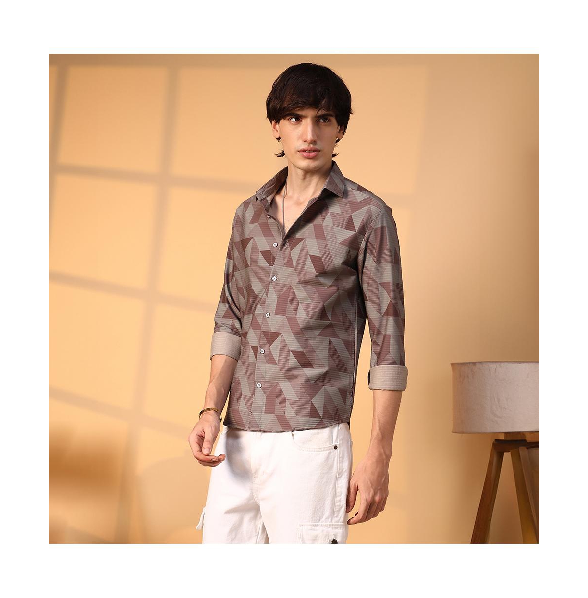 Campus Sutra Men's Geometric Seersucker Shirt