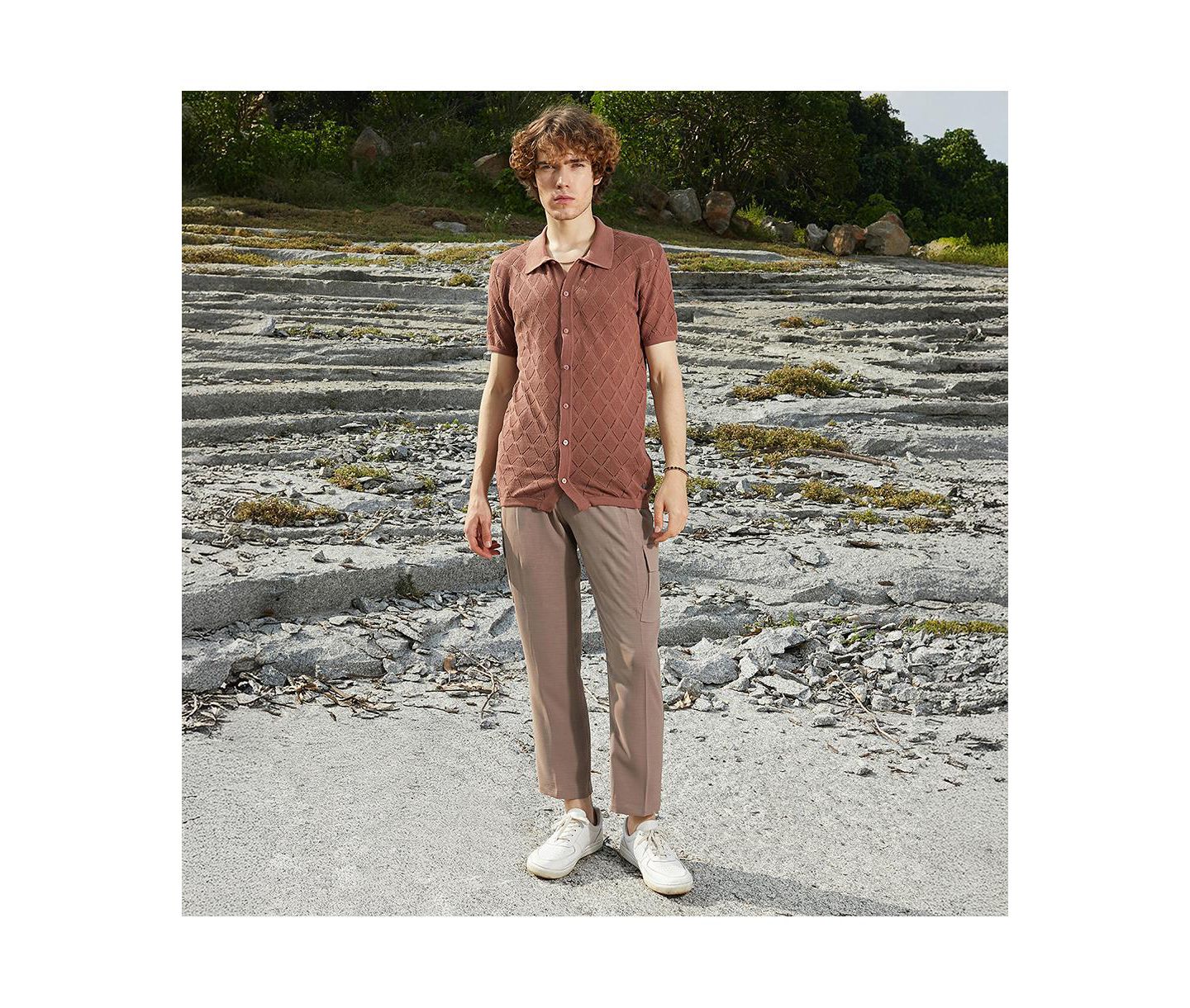 Мужская рубашка Cahoot Campus Sutra Rhombus-Knit Slim-Fit, цвет: Коричневый — фото 5