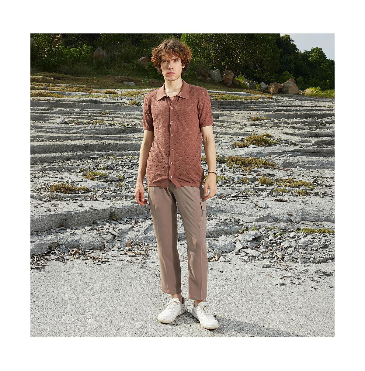 Campus Sutra Men's Rhombus-Knit Slim-Fit Shirt