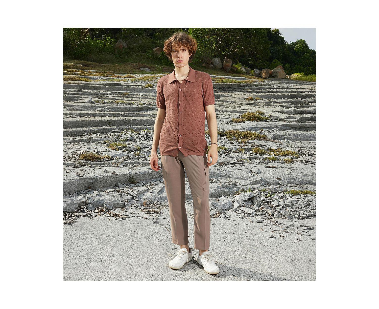 Men's Rhombus-Knit Slim-Fit Shirt