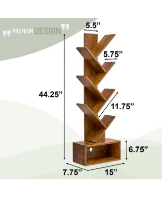 7-Tier Zigzag Tree Bookcase with Open Drawer for Books, Decor, and Accessories - Space-Saving Organizer Unit for Living Room, Bedroom, Office