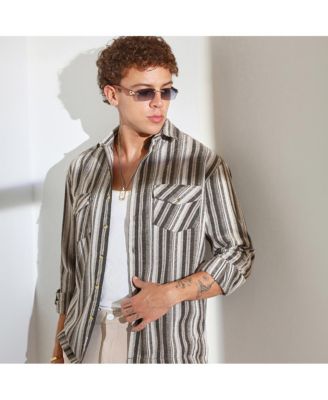 Men's Taupe Brown & Sepia Brown Multitrack Striped Oversized Shirt