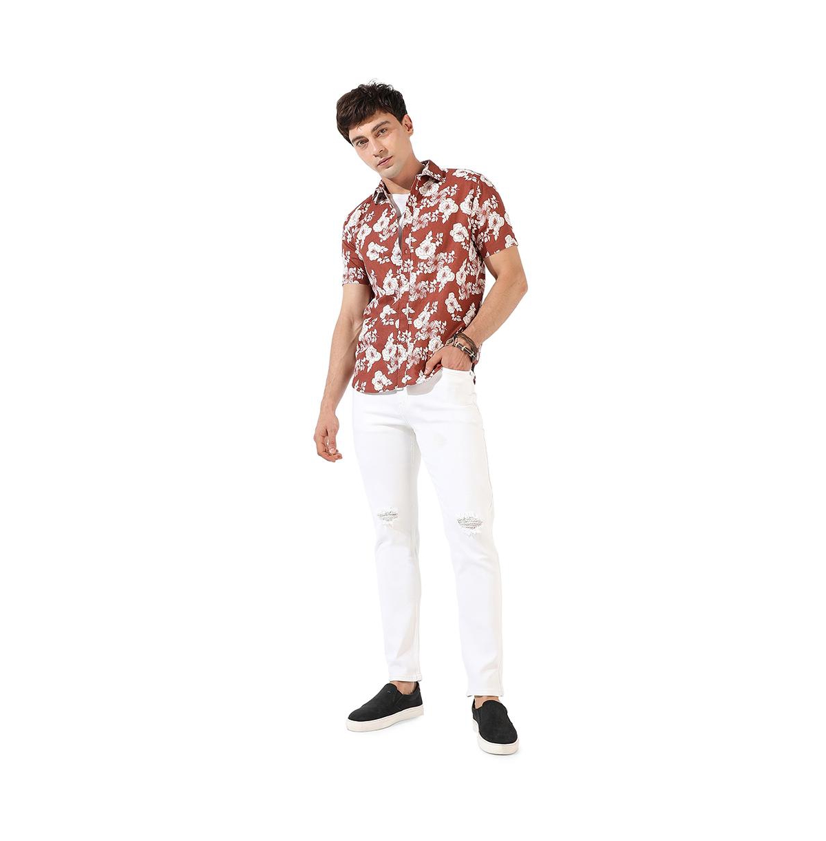 Campus Sutra Men's Brown Printed Regular Fit Casual Shirt