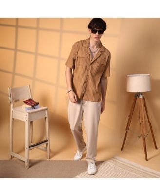 Men's Camel Brown Tactile-Lined Oversized Shirt